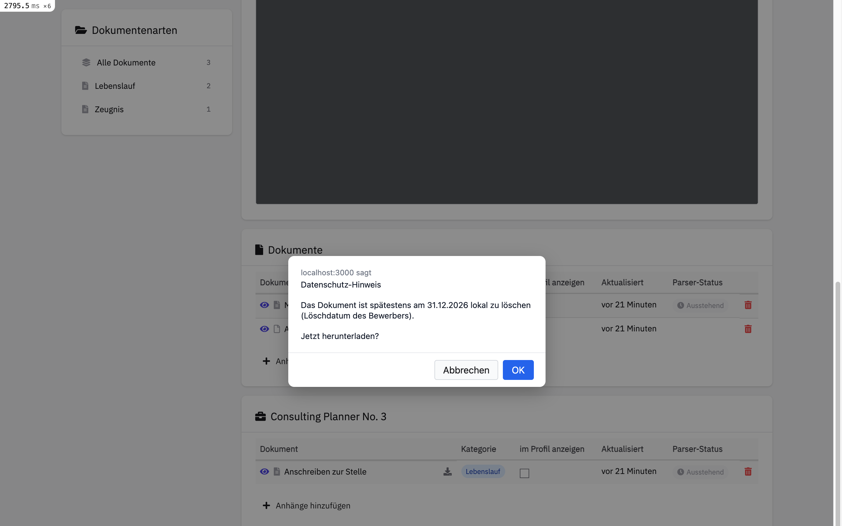 Download mit DSGVO-Hinweis und Löschdatum
