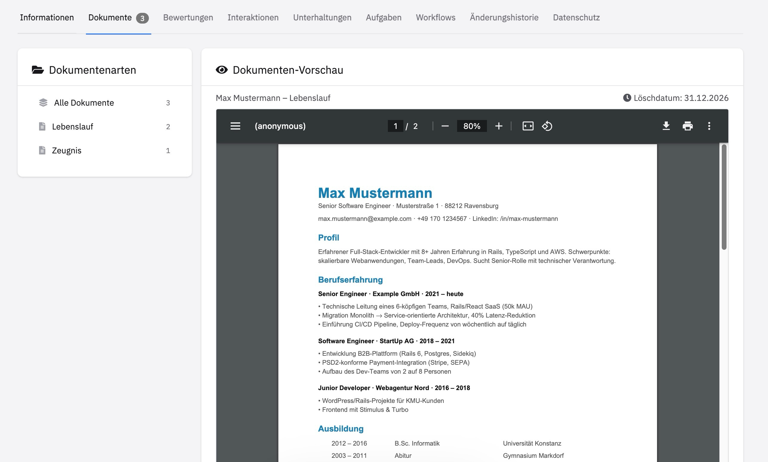 Überblick Bewerber-Dokumente-Review